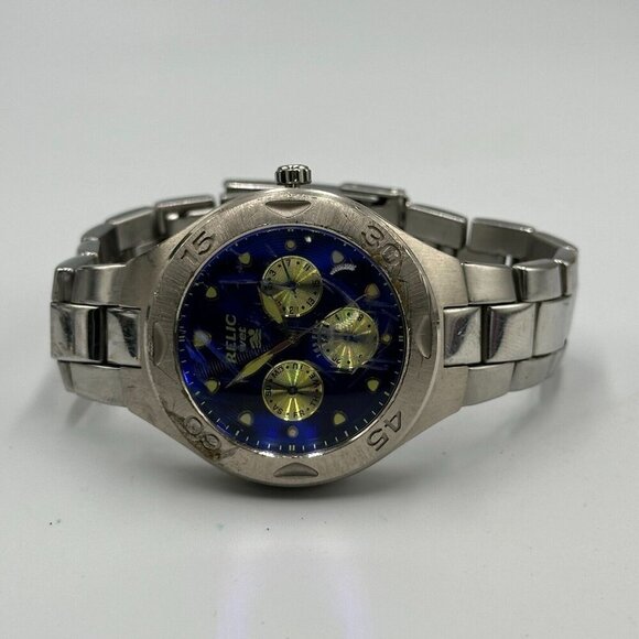 3/$30 Relic Watch Men Silver Tone Blue Day Date Multi Dial 39MM New Battery - Picture 7 of 15